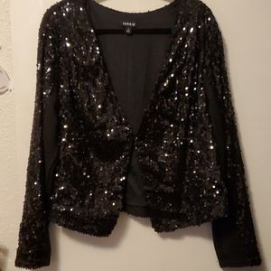 Torrid Open Front Black Sequin Jacket
